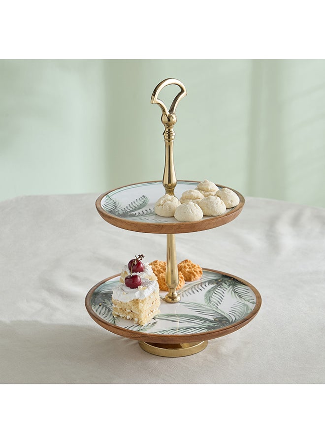 Home Box Palm Leaf 2-Tier Wooden Platter - Image 1